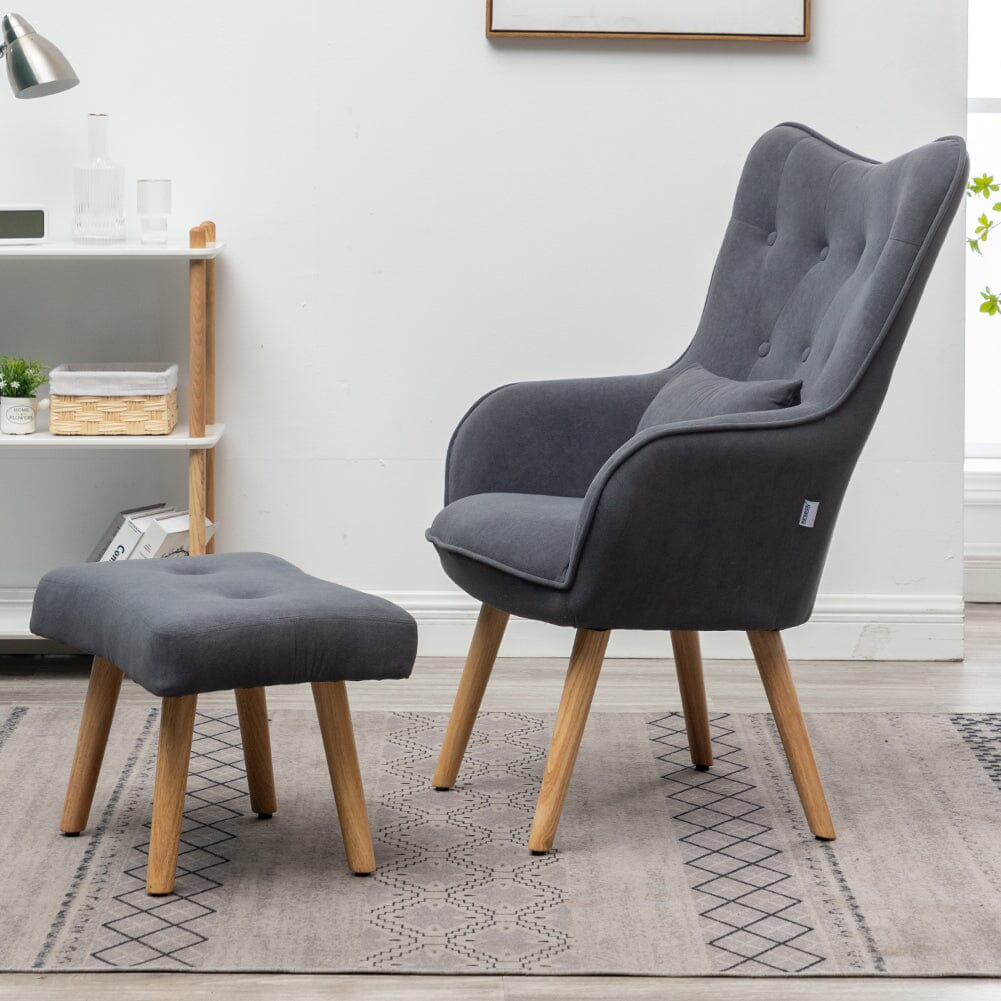 Scalloped Velvet Accent Chair with Ottoman & Button Tufting Living and Home 