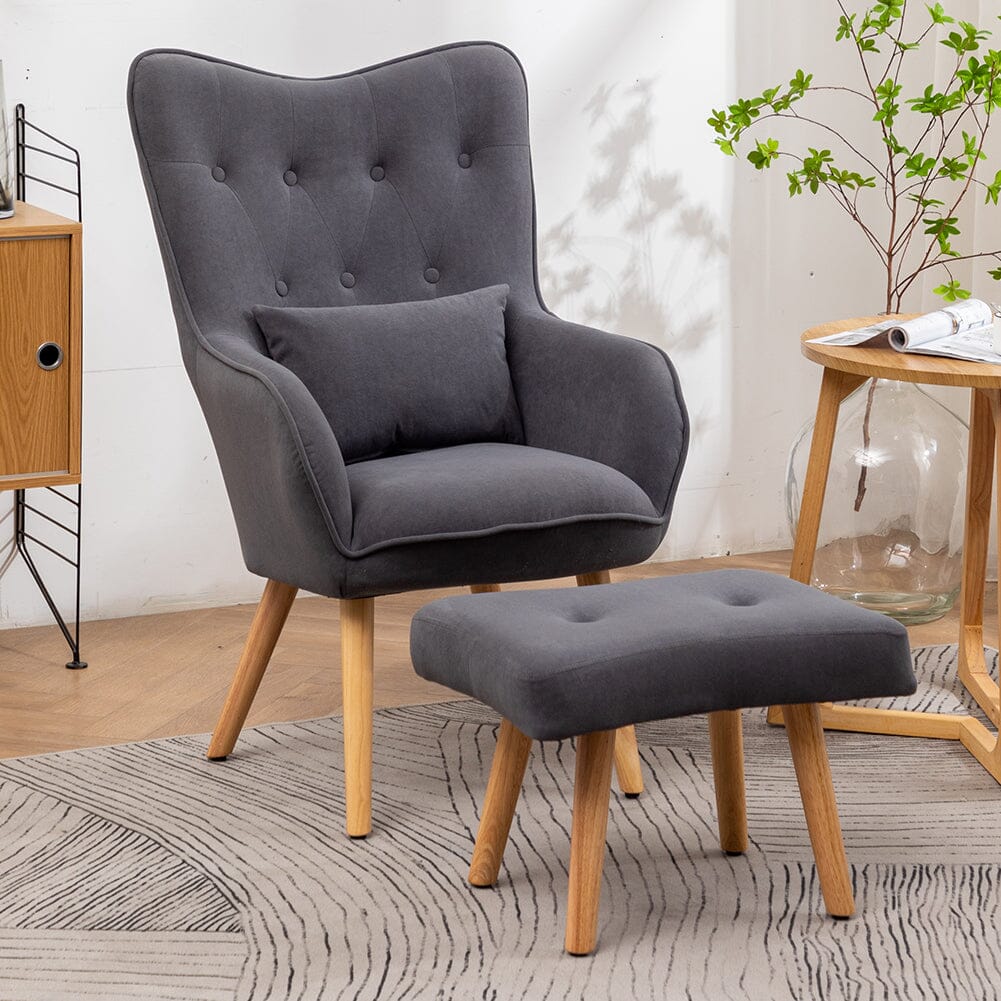 Scalloped Velvet Accent Chair with Ottoman & Button Tufting Living and Home 