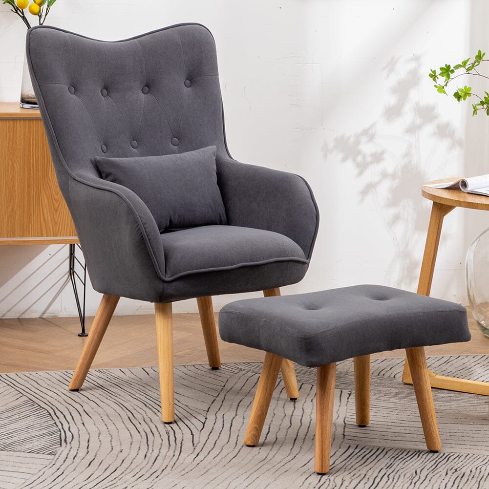 Scalloped Velvet Accent Chair with Ottoman & Button Tufting Living and Home 