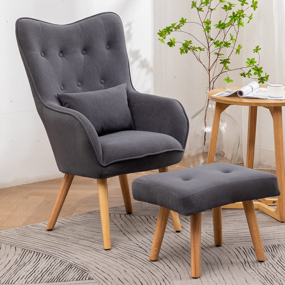 Scalloped Velvet Accent Chair with Ottoman & Button Tufting Living and Home 