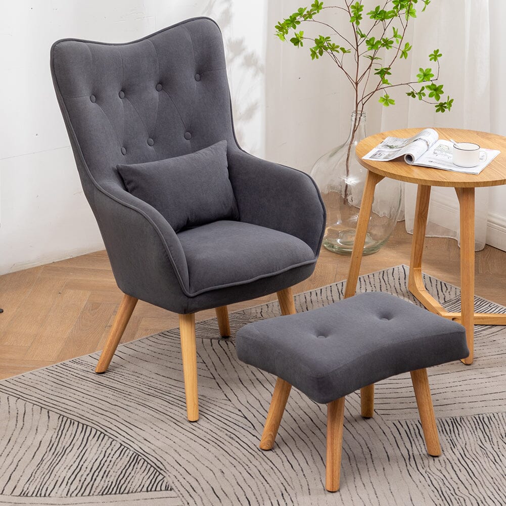 Scalloped Velvet Accent Chair with Ottoman & Button Tufting Living and Home 