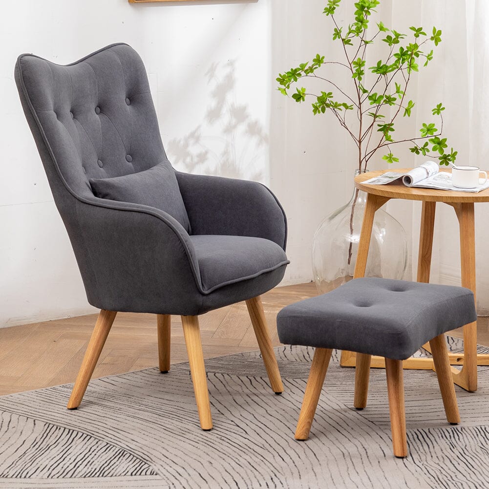 Scalloped Velvet Accent Chair with Ottoman & Button Tufting Living and Home 