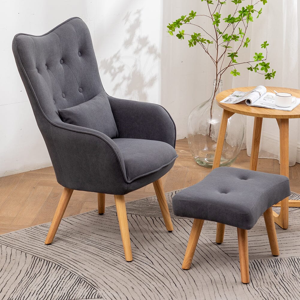 Scalloped Velvet Accent Chair with Ottoman & Button Tufting Living and Home 