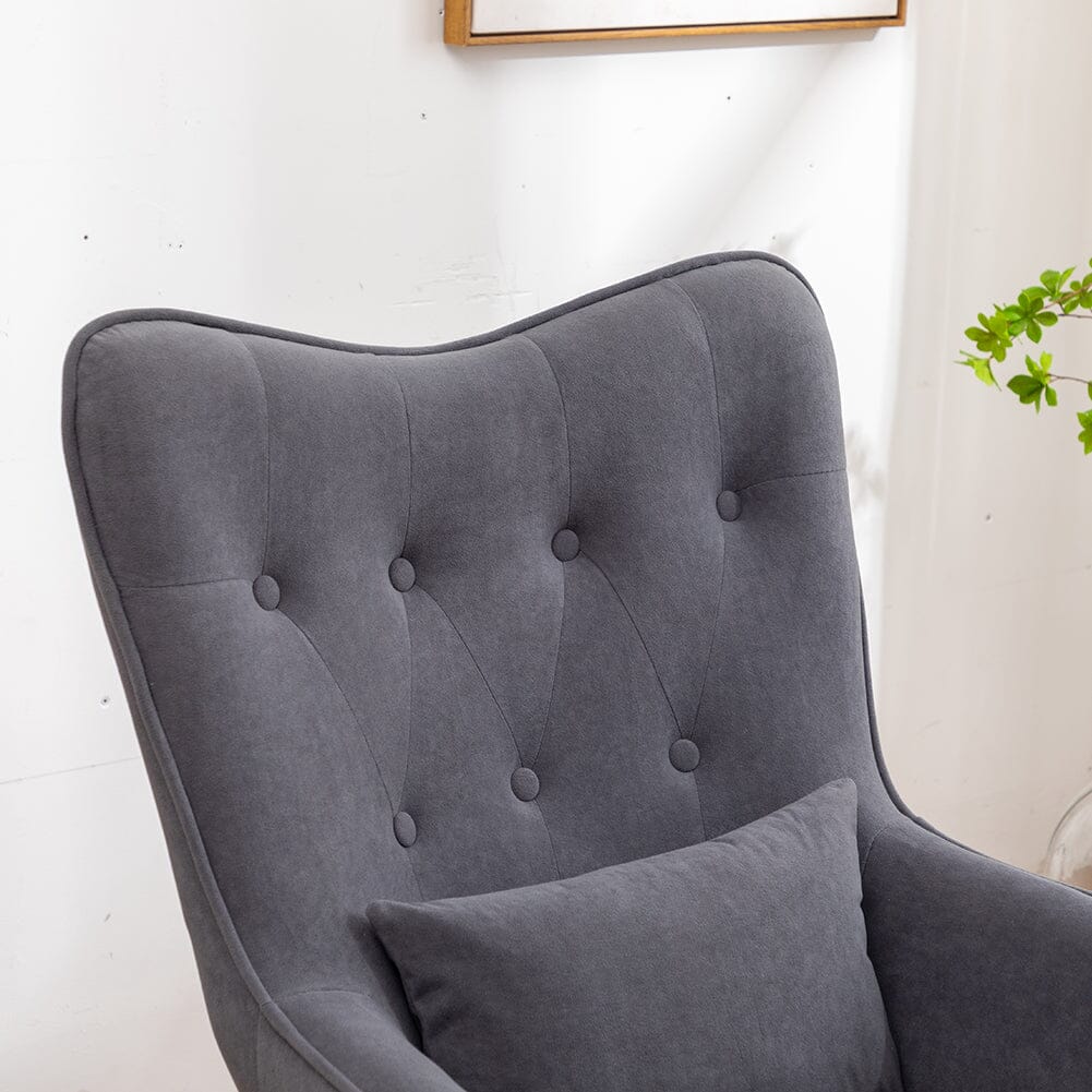 Scalloped Velvet Accent Chair with Ottoman & Button Tufting Living and Home 