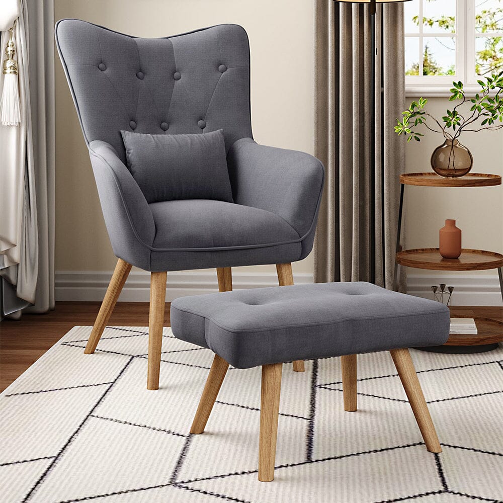 Scalloped Velvet Accent Chair with Ottoman & Button Tufting Living and Home 