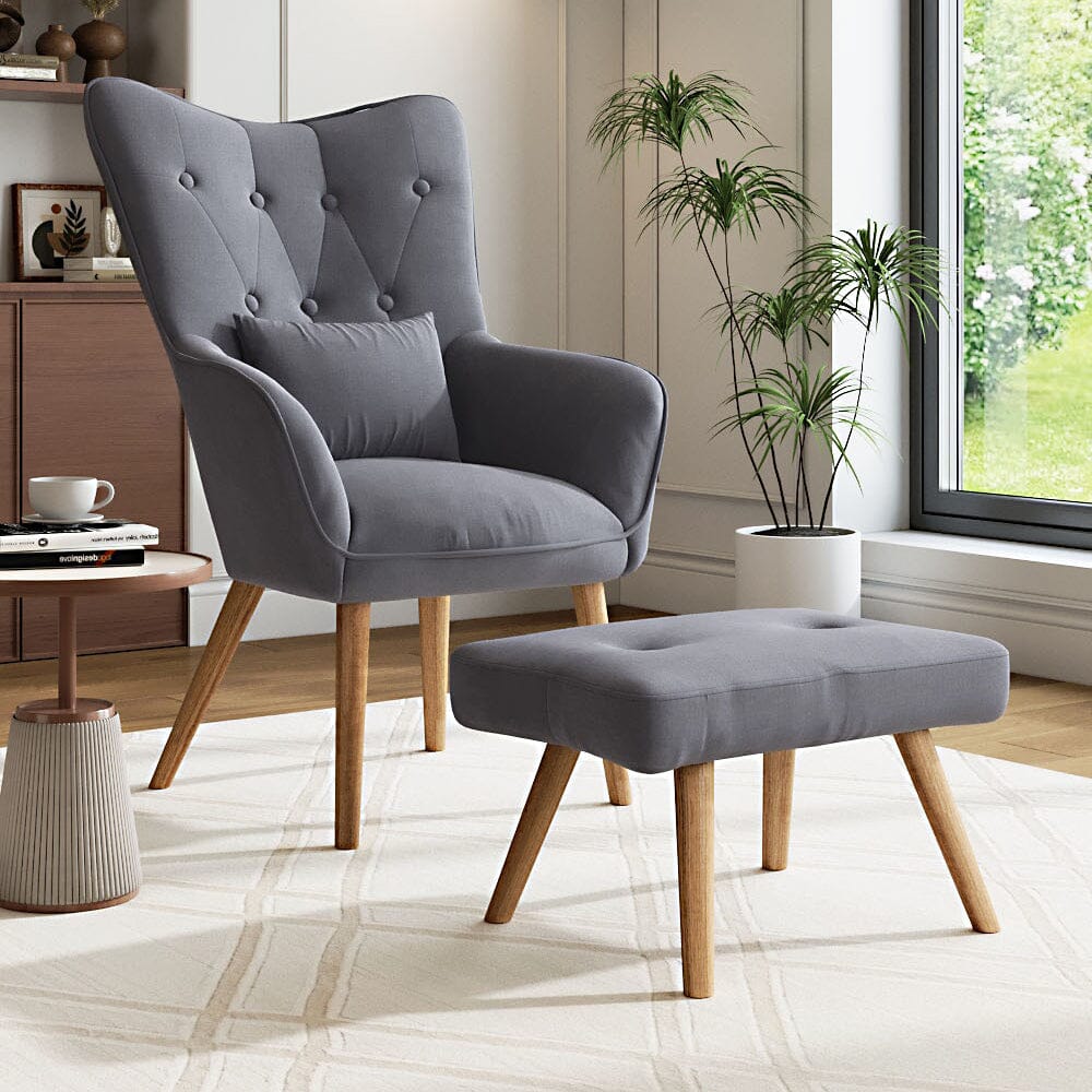 Scalloped Velvet Accent Chair with Ottoman & Button Tufting Living and Home 