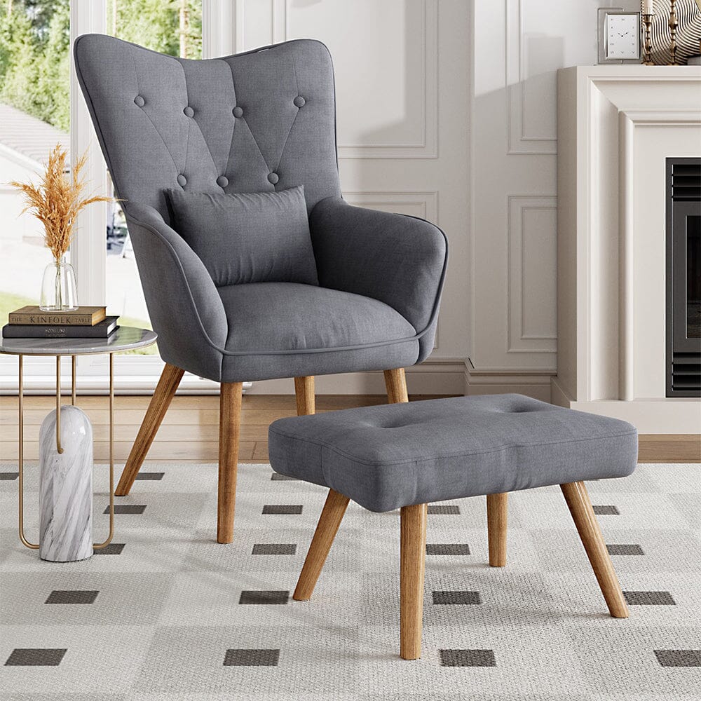 Scalloped Velvet Accent Chair with Ottoman & Button Tufting Living and Home 