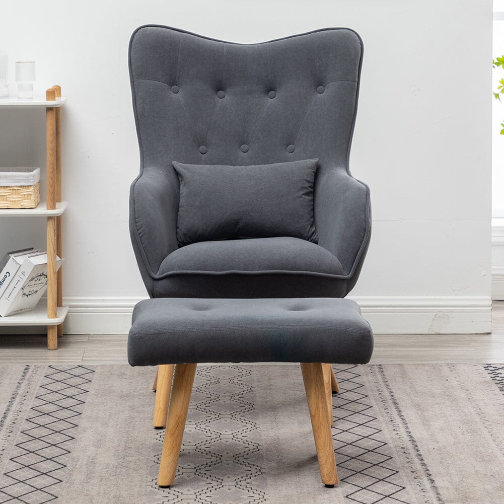 Scalloped Velvet Accent Chair with Ottoman & Button Tufting Living and Home 