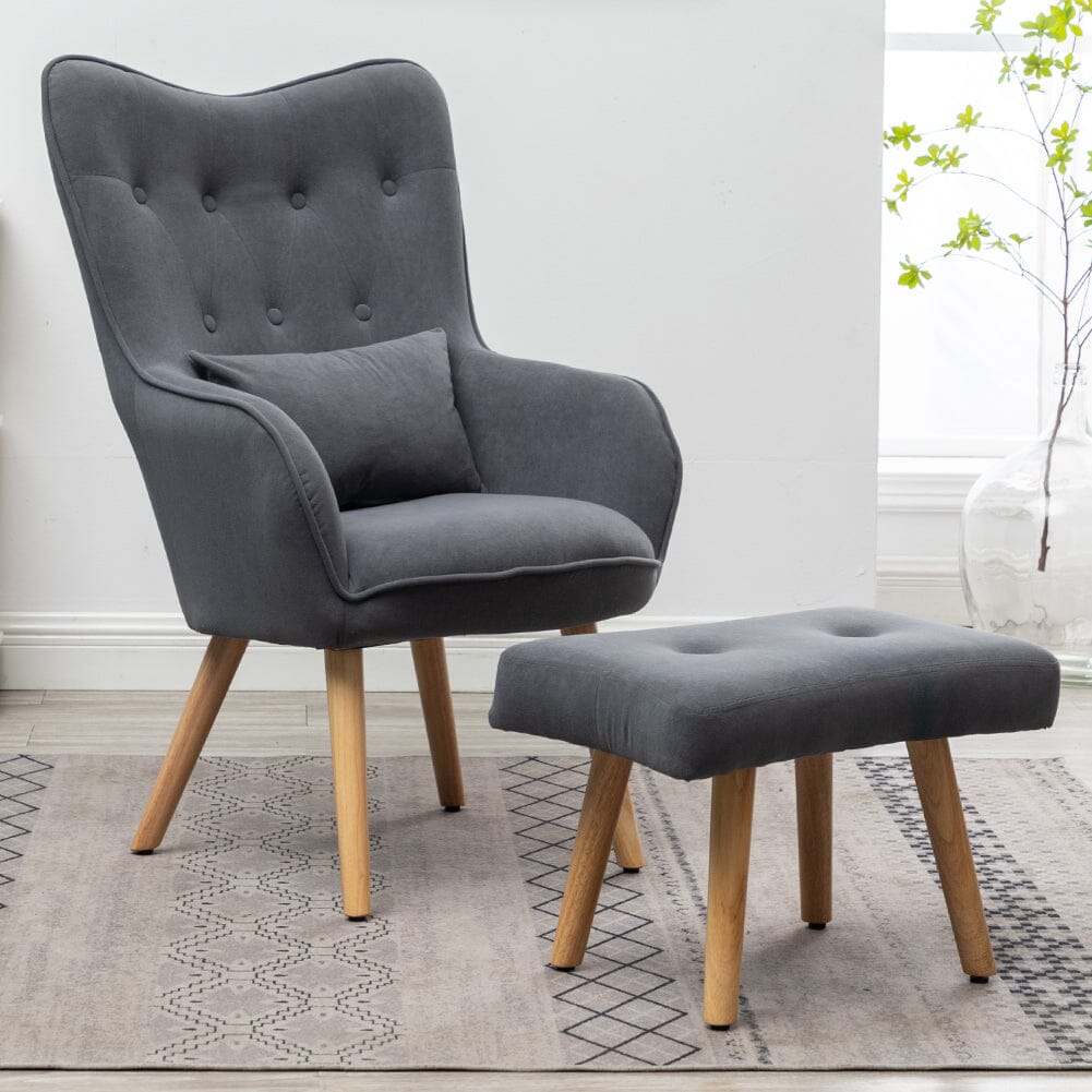 Scalloped Velvet Accent Chair with Ottoman & Button Tufting Living and Home 