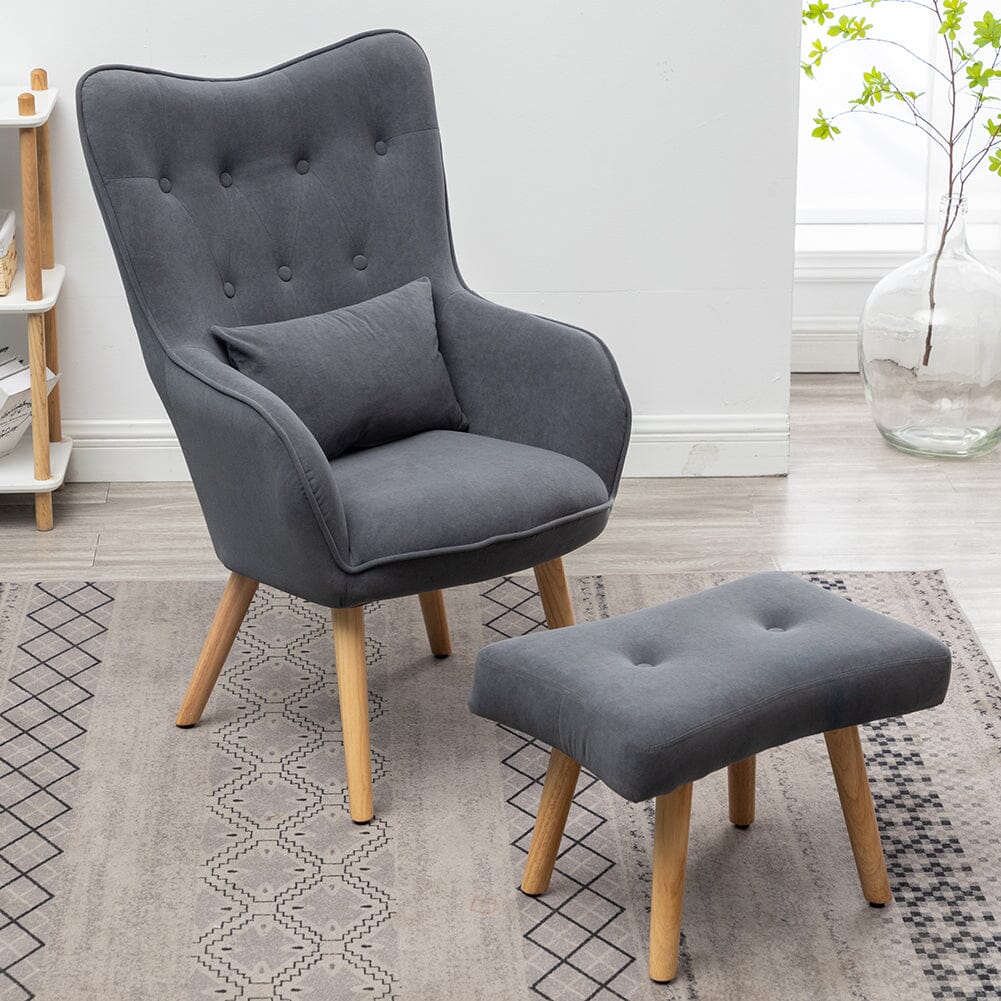 Scalloped Velvet Accent Chair with Ottoman & Button Tufting Living and Home 