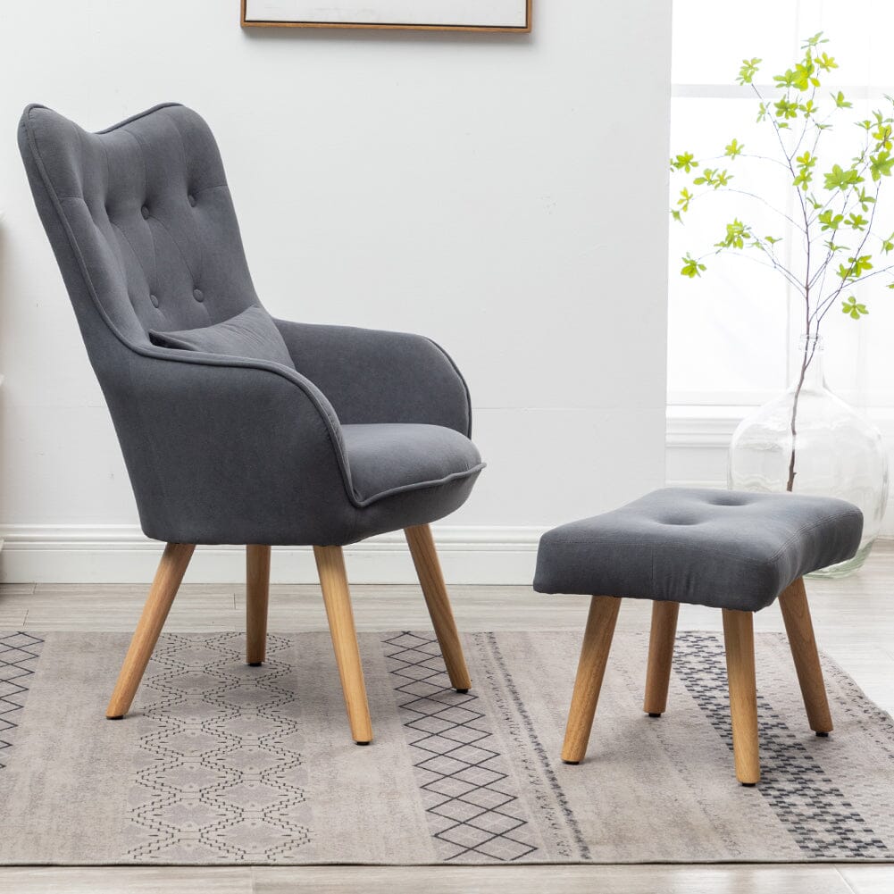 Scalloped Velvet Accent Chair with Ottoman & Button Tufting Living and Home 