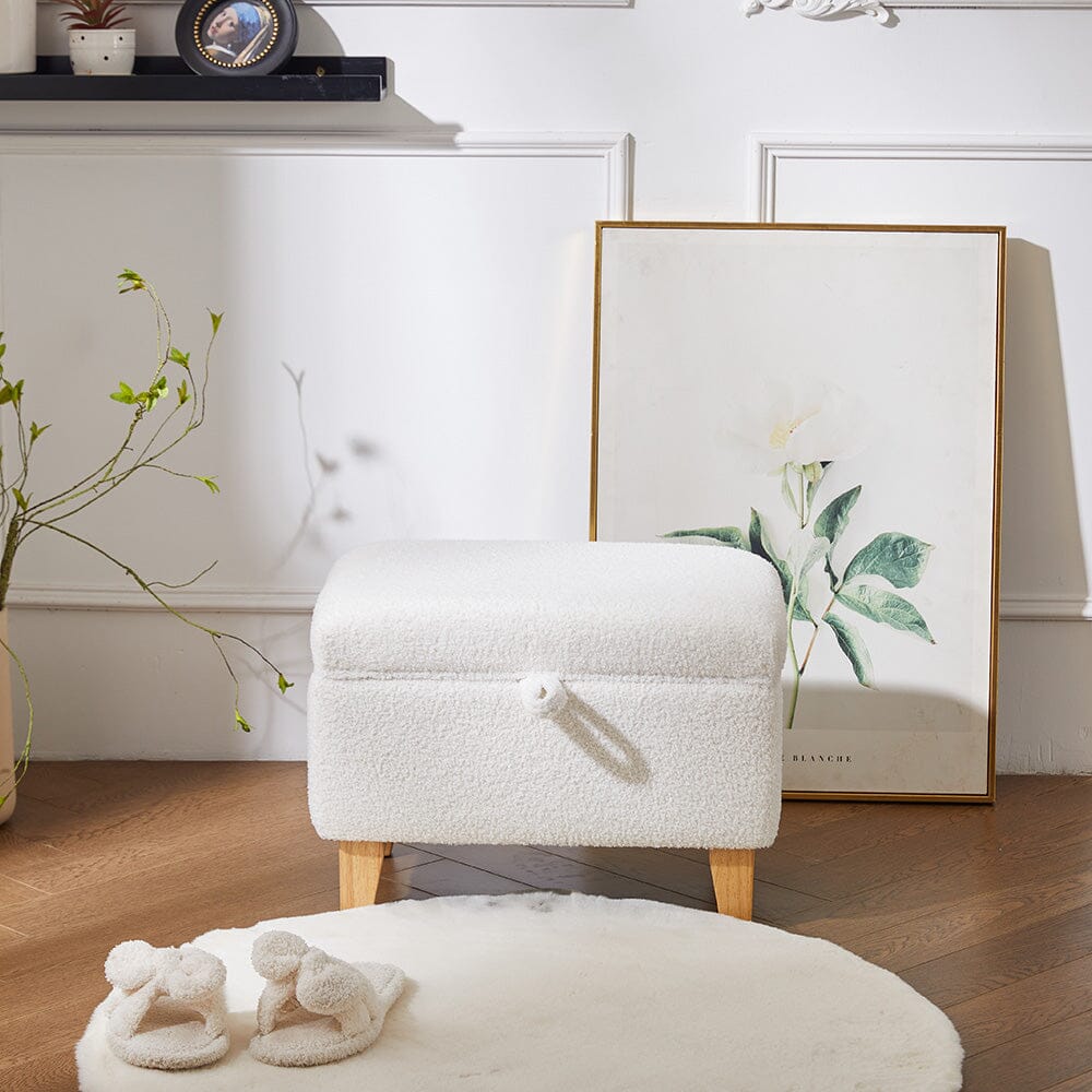 Compact Teddy Fabric Storage Ottoman with Lift-Up Seat and Solid Wood Legs Living and Home 