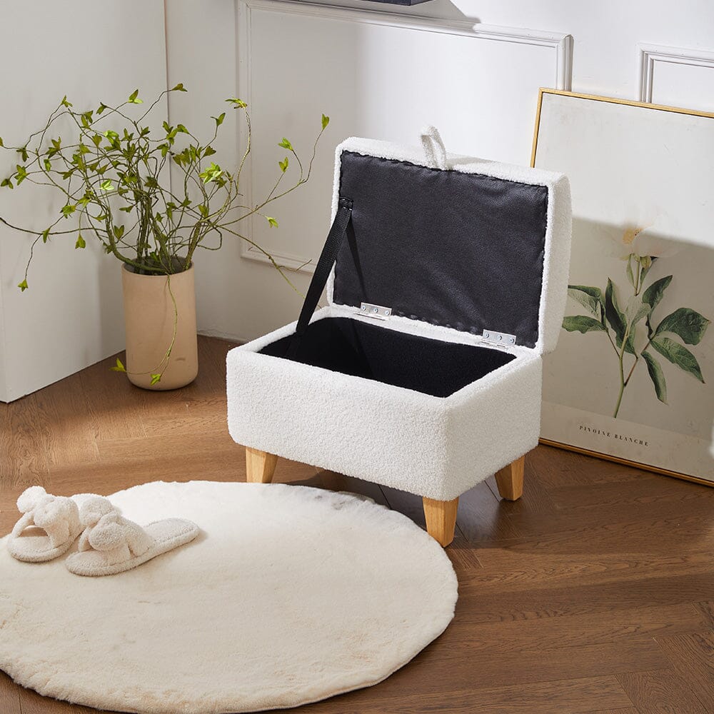 Compact Teddy Fabric Storage Ottoman with Lift-Up Seat and Solid Wood Legs Living and Home 