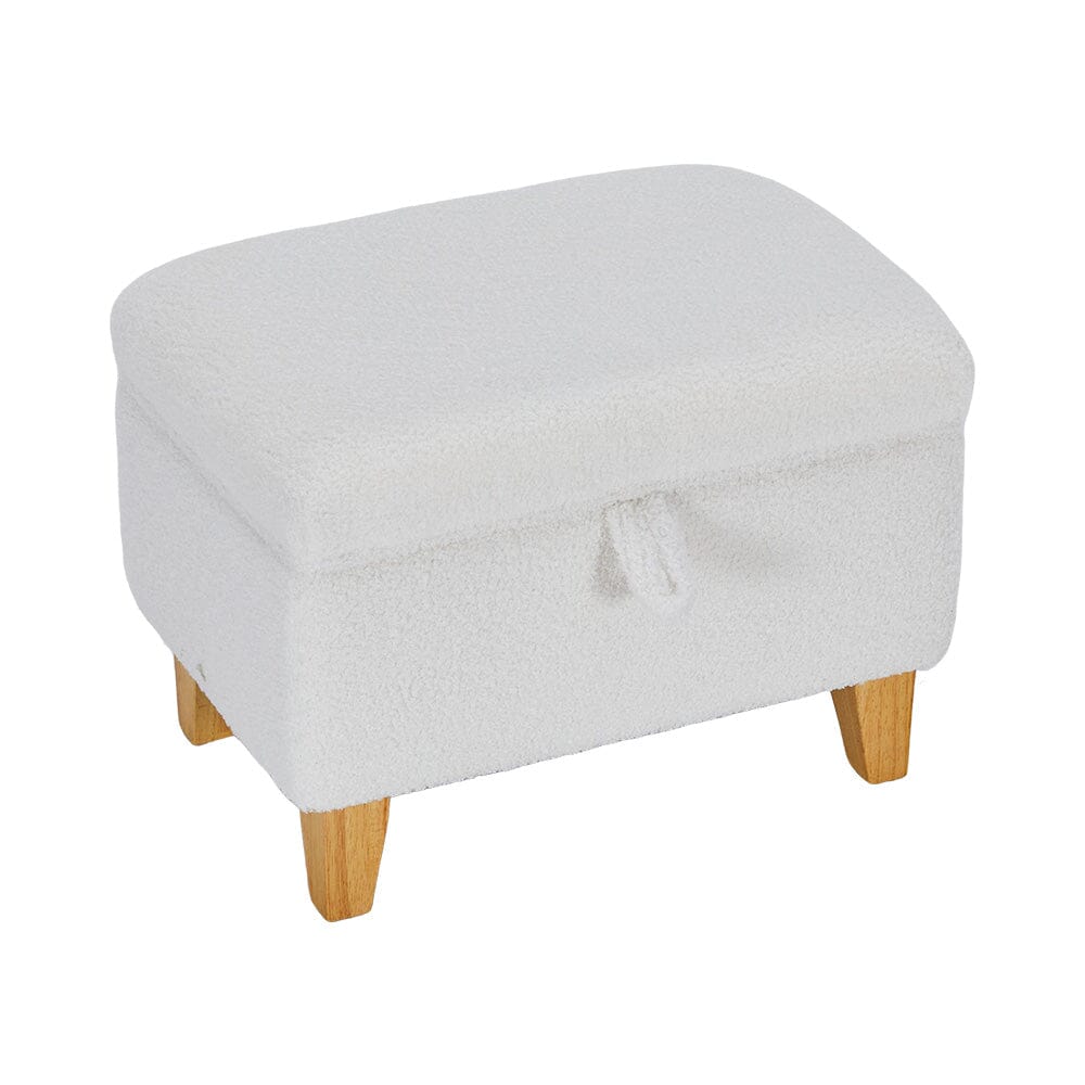 Compact Teddy Fabric Storage Ottoman with Lift-Up Seat and Solid Wood Legs Living and Home S White 