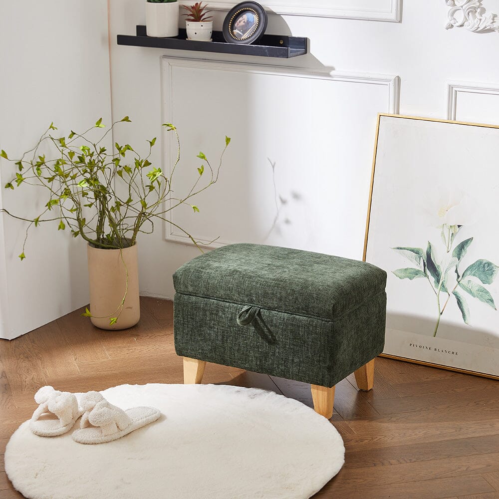 Compact Teddy Fabric Storage Ottoman with Lift-Up Seat and Solid Wood Legs Living and Home 