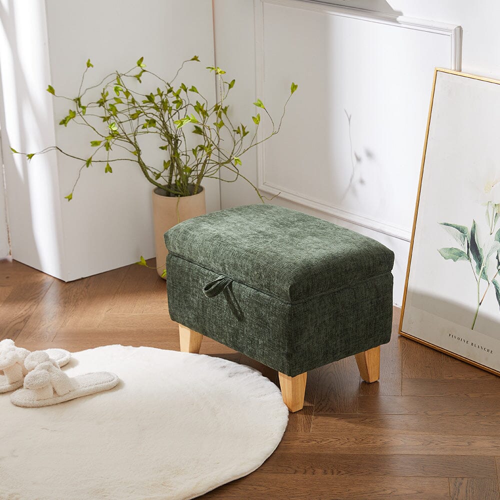 Compact Teddy Fabric Storage Ottoman with Lift-Up Seat and Solid Wood Legs Living and Home 