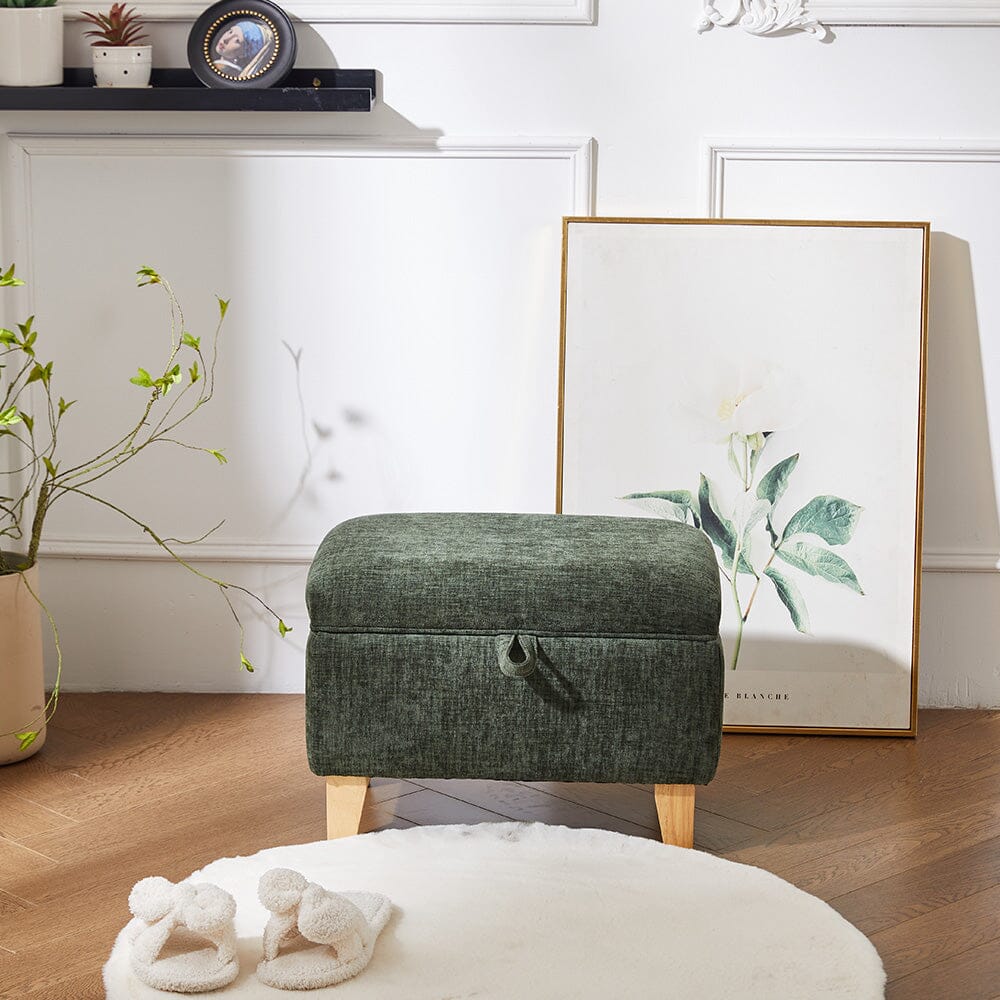 Compact Teddy Fabric Storage Ottoman with Lift-Up Seat and Solid Wood Legs Living and Home 