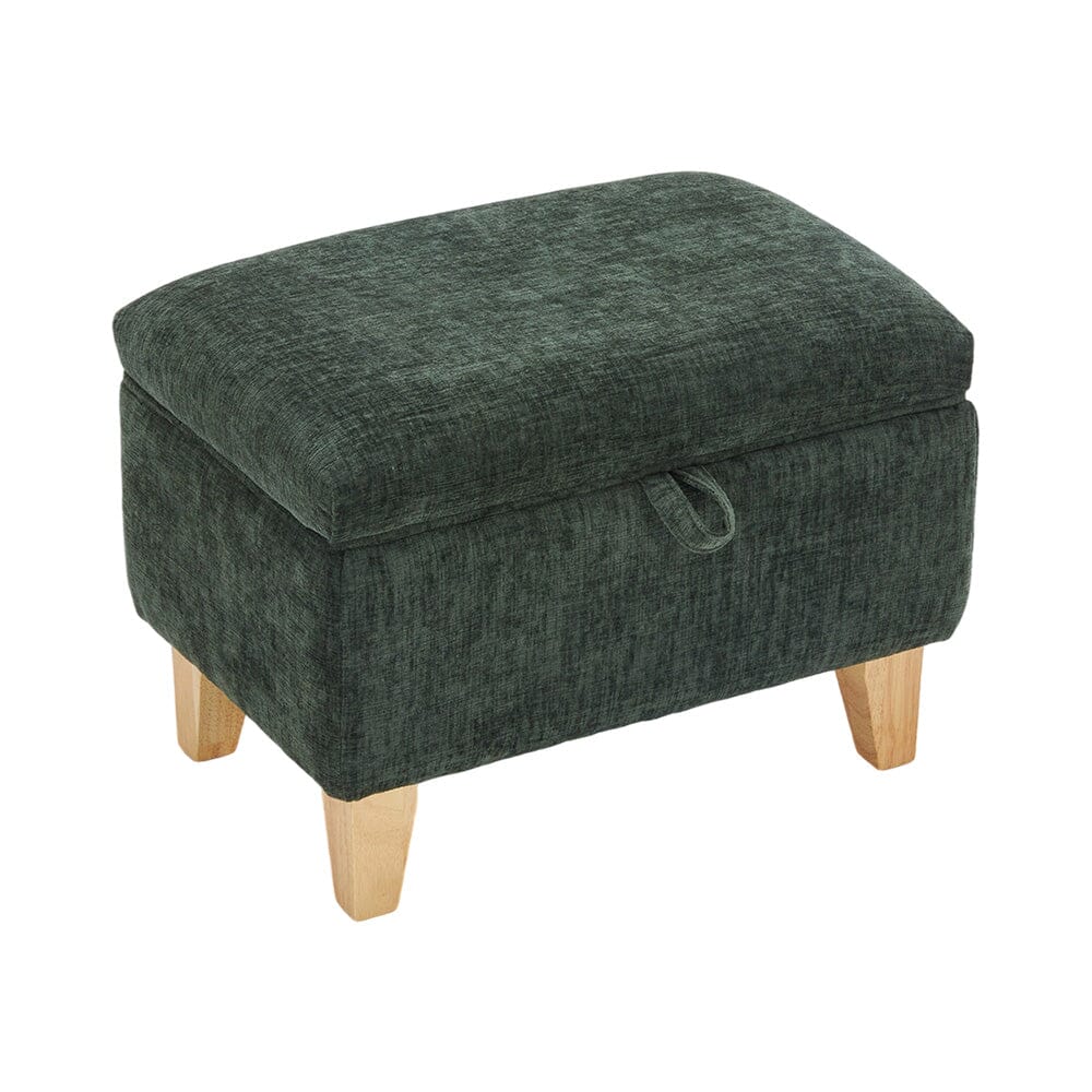 Compact Teddy Fabric Storage Ottoman with Lift-Up Seat and Solid Wood Legs Living and Home S Green 