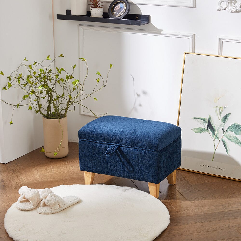 Compact Teddy Fabric Storage Ottoman with Lift-Up Seat and Solid Wood Legs Living and Home 