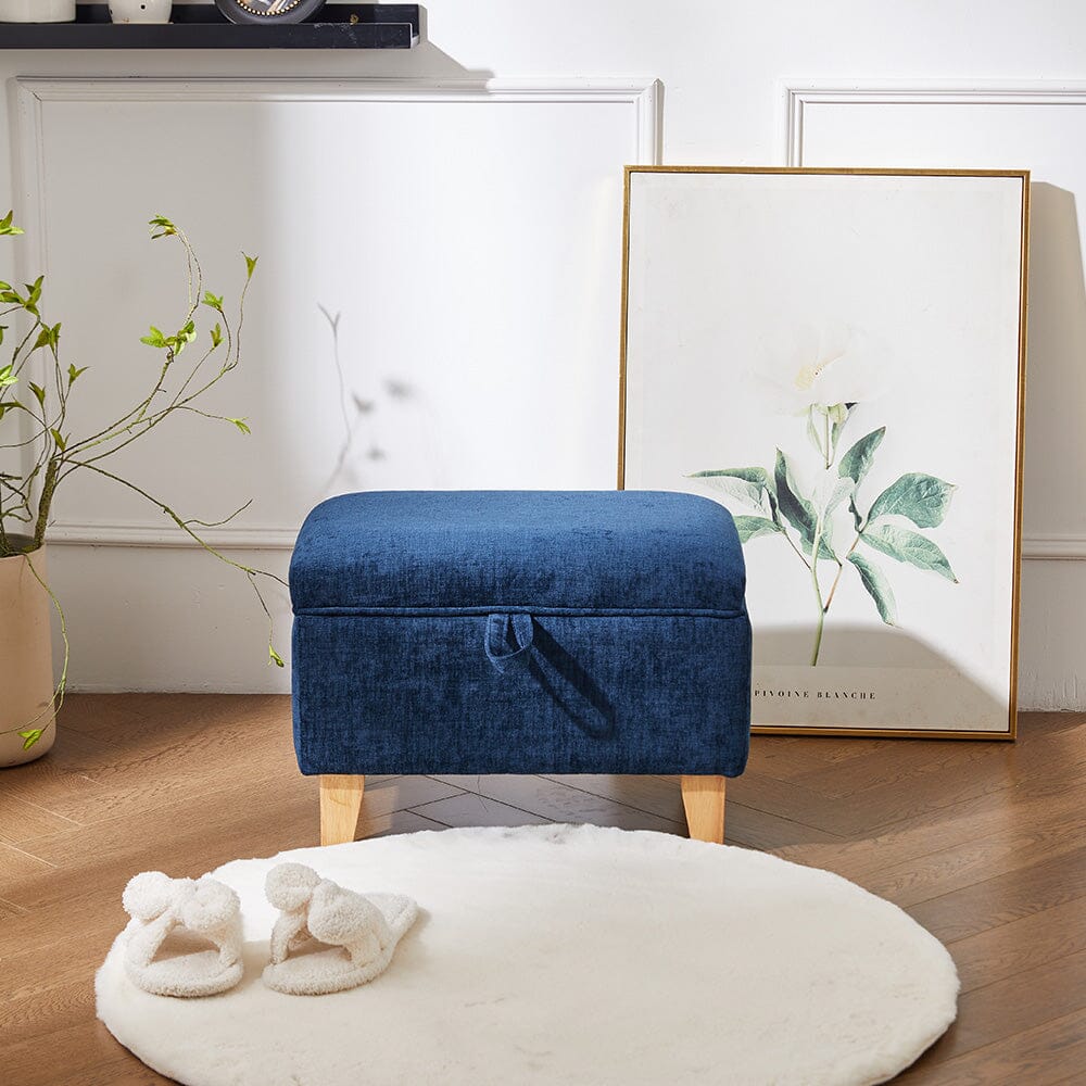 Compact Teddy Fabric Storage Ottoman with Lift-Up Seat and Solid Wood Legs Living and Home 