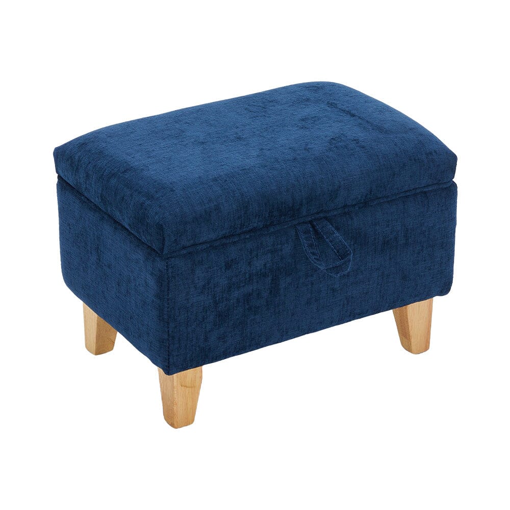Compact Teddy Fabric Storage Ottoman with Lift-Up Seat and Solid Wood Legs Living and Home S Blue 