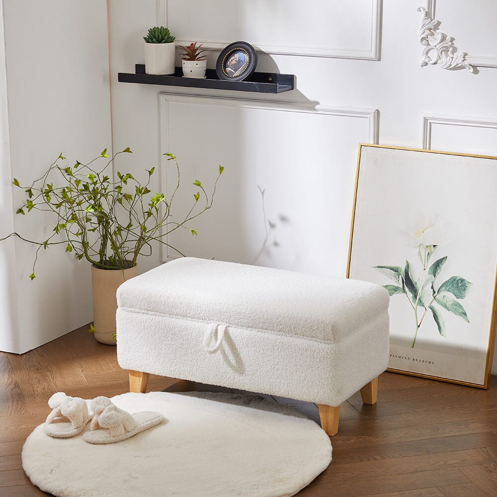 Compact Teddy Fabric Storage Ottoman with Lift-Up Seat and Solid Wood Legs Living and Home 