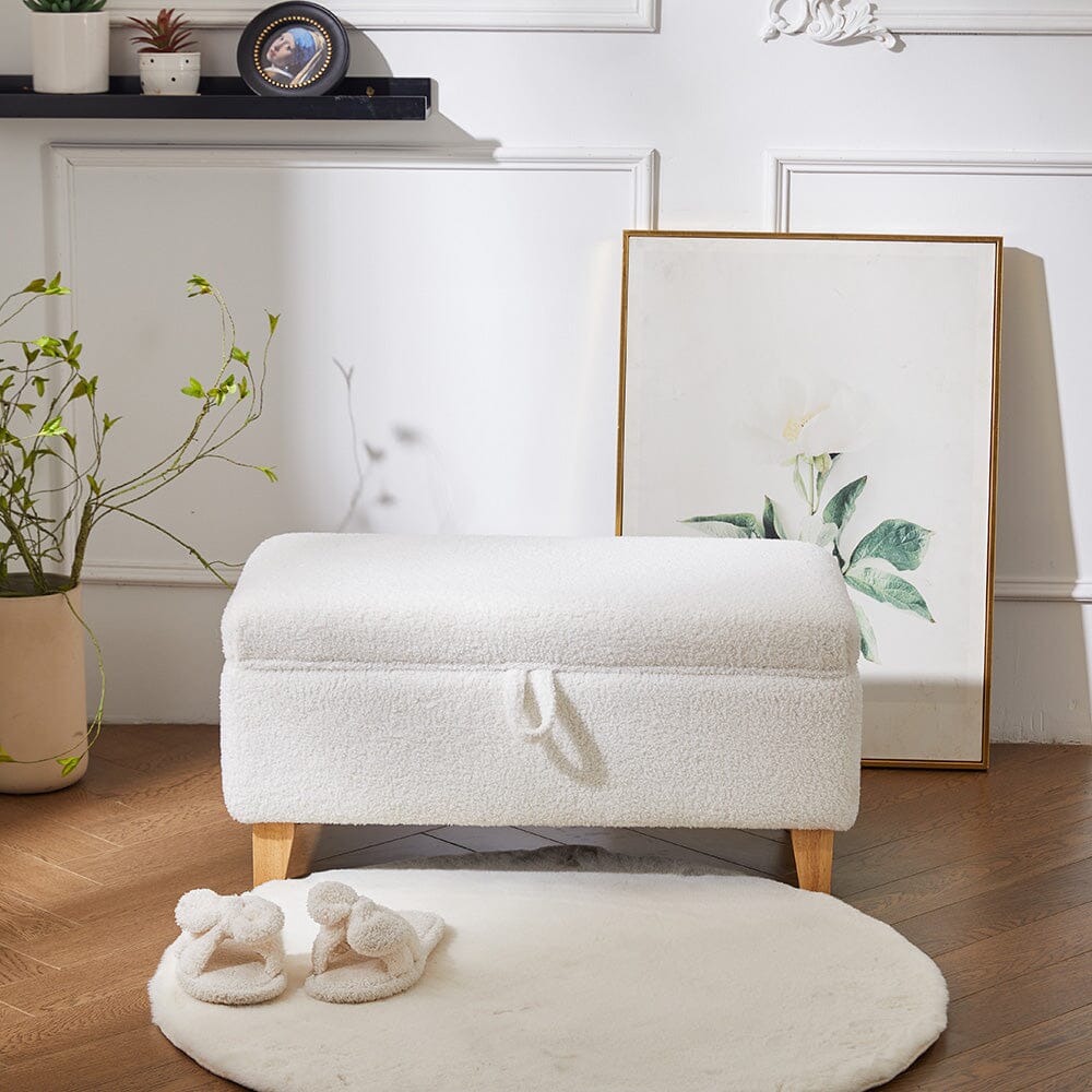 Compact Teddy Fabric Storage Ottoman with Lift-Up Seat and Solid Wood Legs Living and Home 