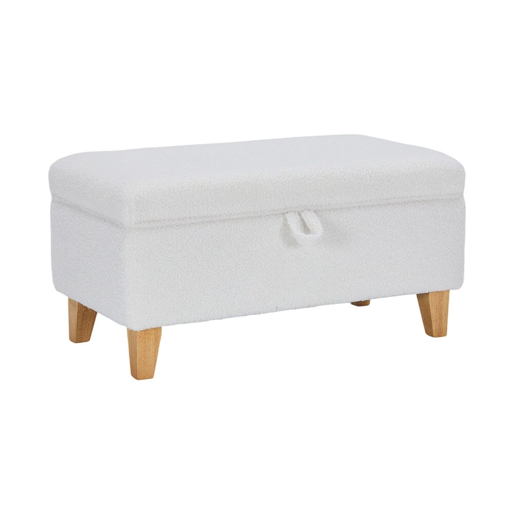 Compact Teddy Fabric Storage Ottoman with Lift-Up Seat and Solid Wood Legs Living and Home L White 