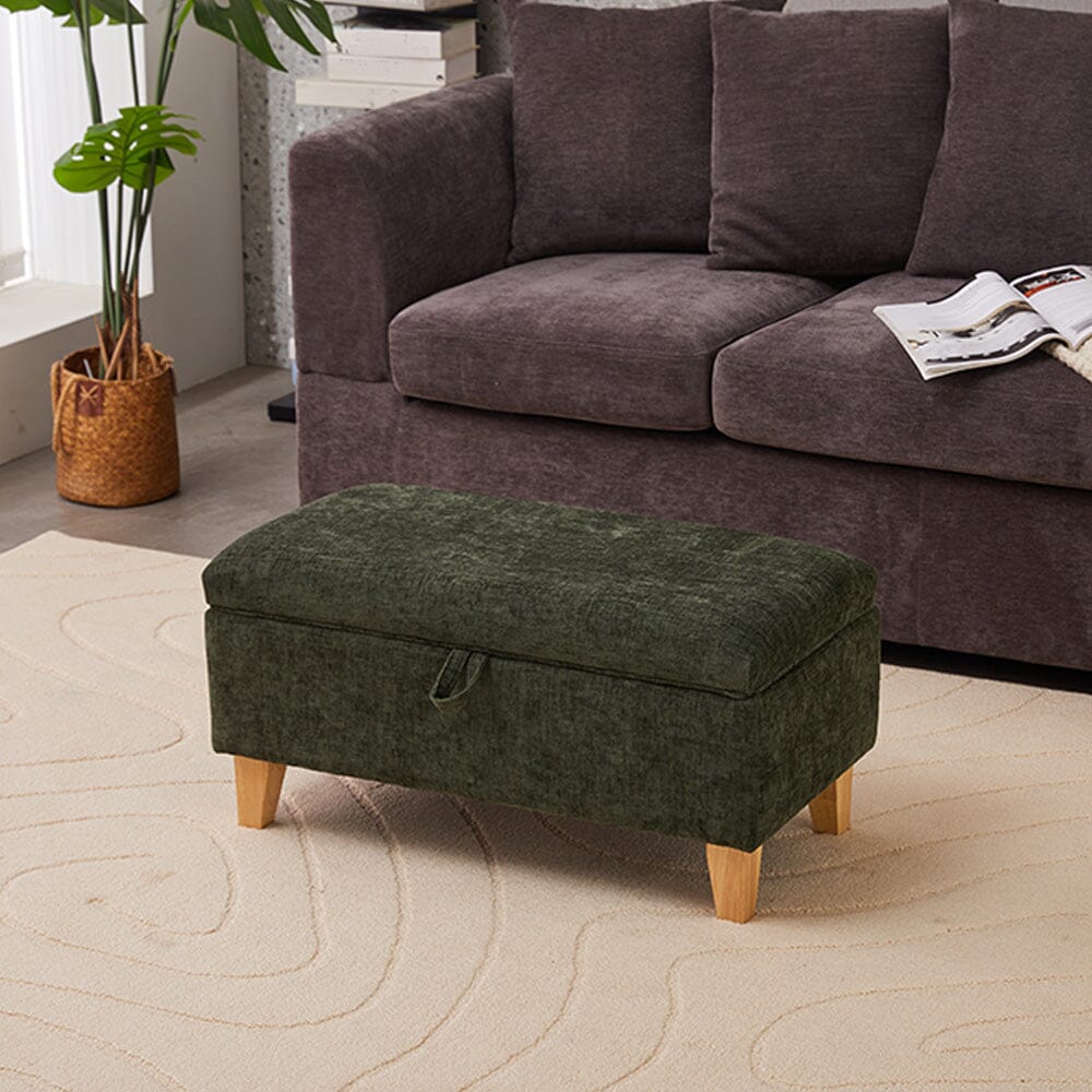 Compact Teddy Fabric Storage Ottoman with Lift-Up Seat and Solid Wood Legs Living and Home 