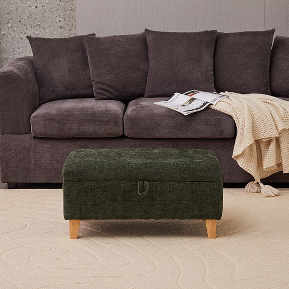 Compact Teddy Fabric Storage Ottoman with Lift-Up Seat and Solid Wood Legs Living and Home 