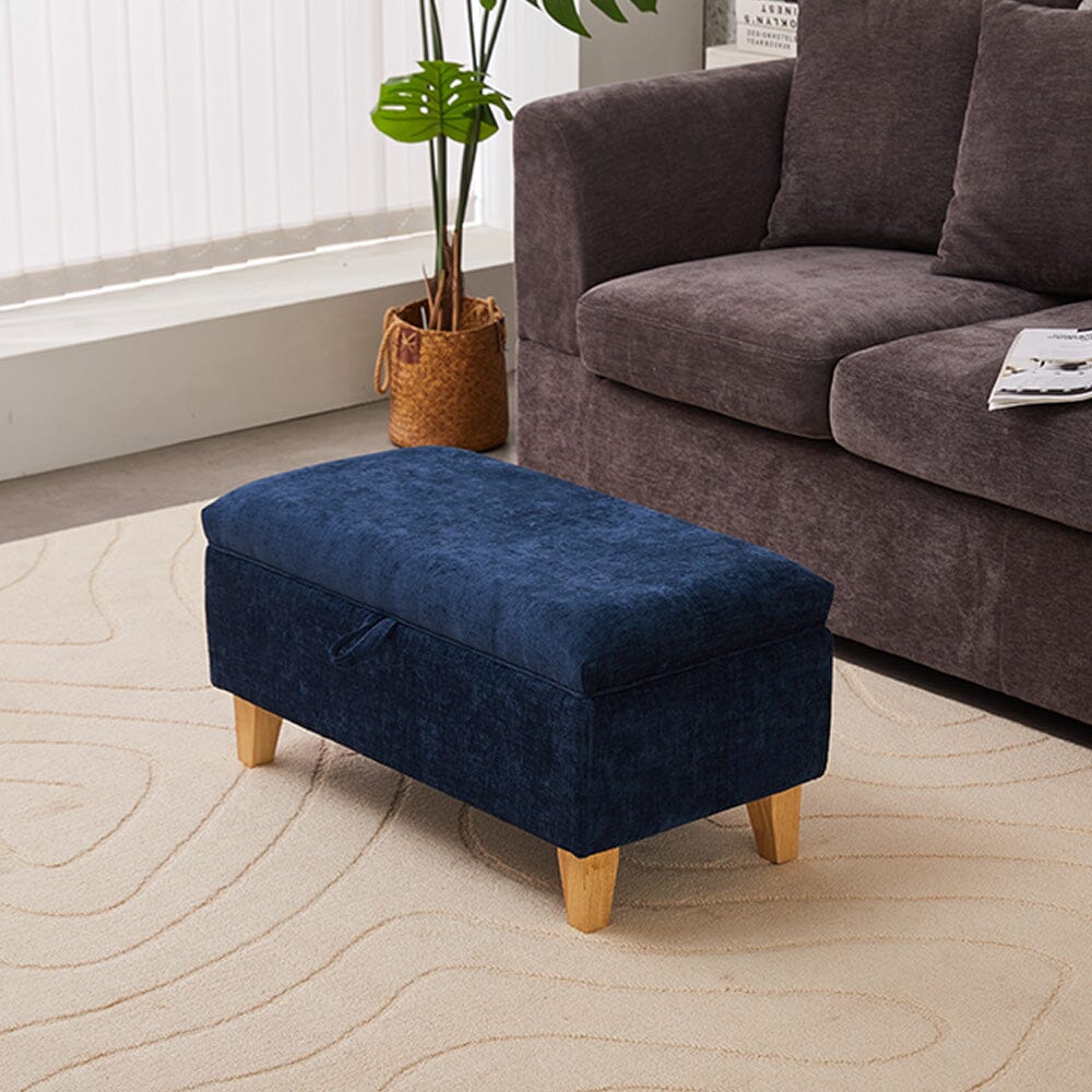 Compact Teddy Fabric Storage Ottoman with Lift-Up Seat and Solid Wood Legs Living and Home 