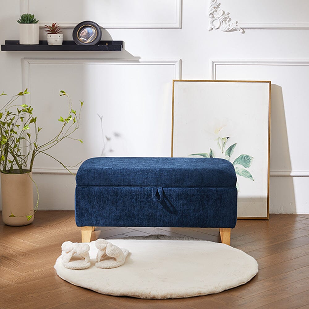 Compact Teddy Fabric Storage Ottoman with Lift-Up Seat and Solid Wood Legs Living and Home 