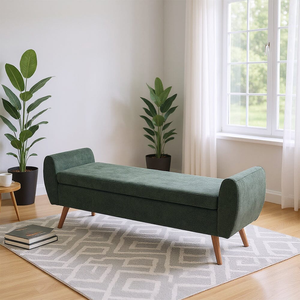 Upholstered Storage Bench with Lift-Up Seat and Wooden Legs Living and Home 