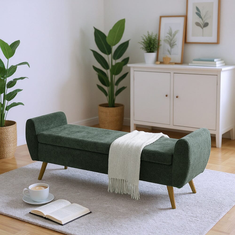 Upholstered Storage Bench with Lift-Up Seat and Wooden Legs Living and Home 