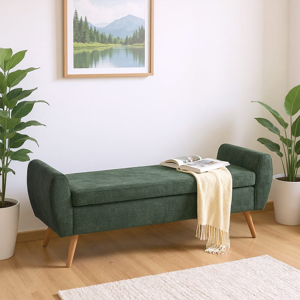Upholstered Storage Bench with Lift-Up Seat and Wooden Legs Living and Home 