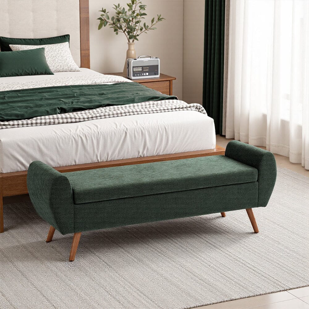 Upholstered Storage Bench with Lift-Up Seat and Wooden Legs Living and Home 