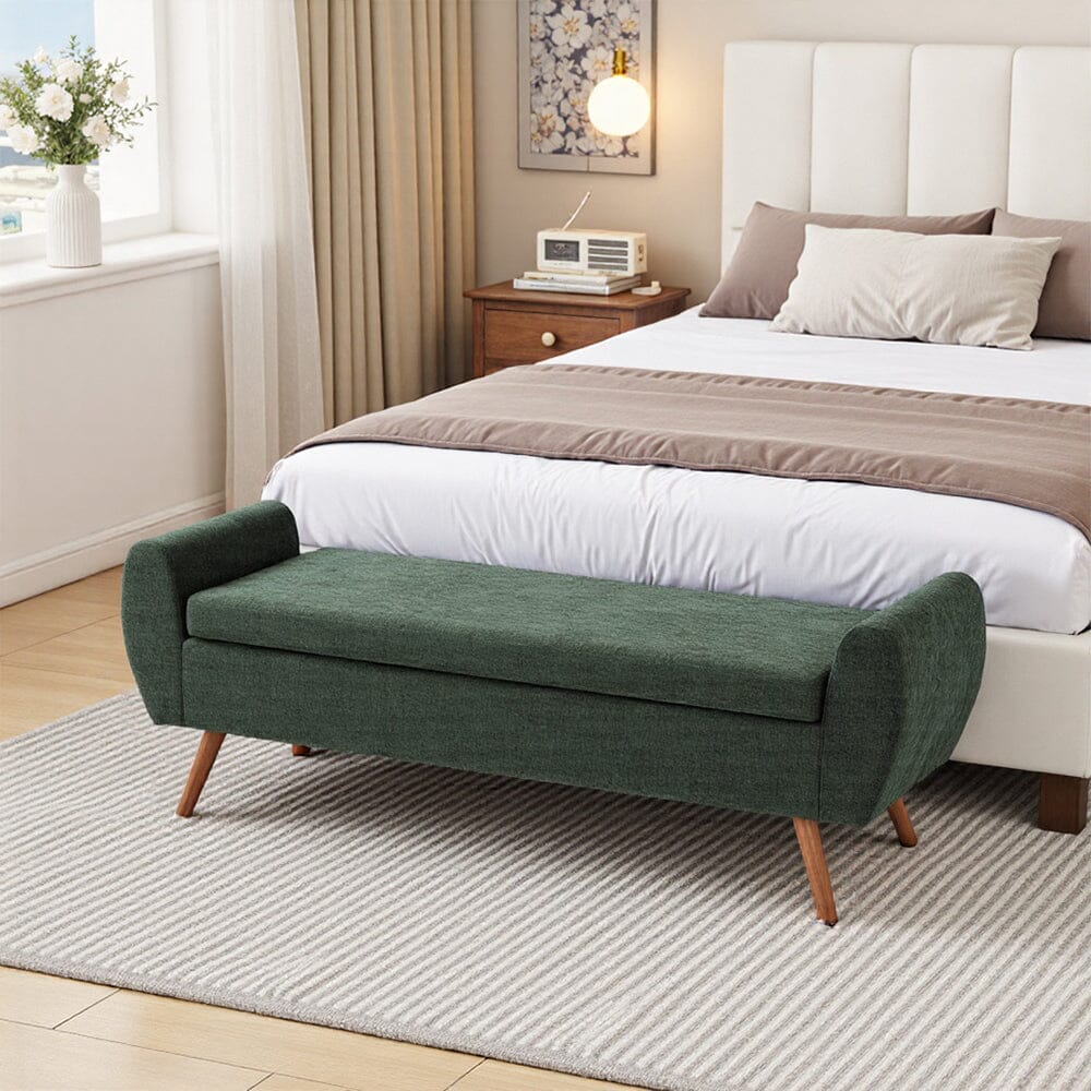 Upholstered Storage Bench with Lift-Up Seat and Wooden Legs Living and Home 