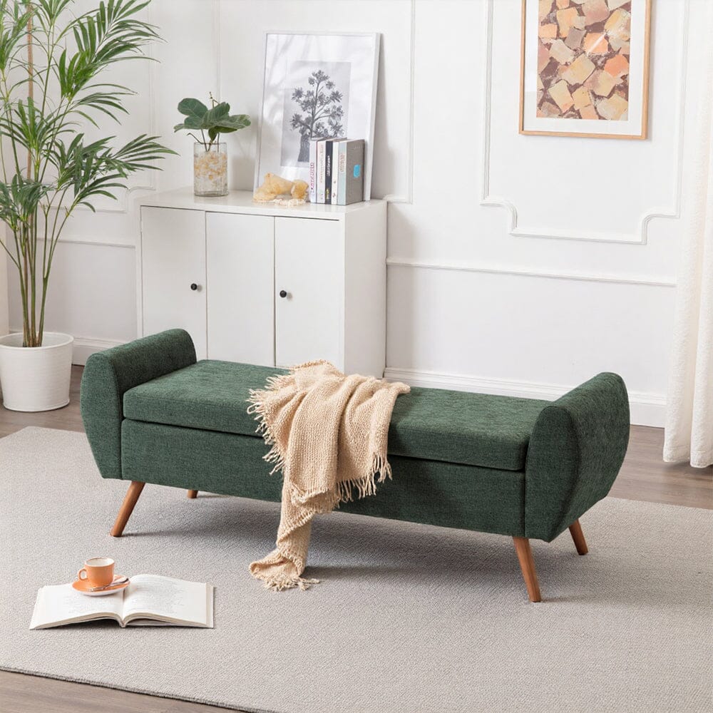 Upholstered Storage Bench with Lift-Up Seat and Wooden Legs Living and Home 