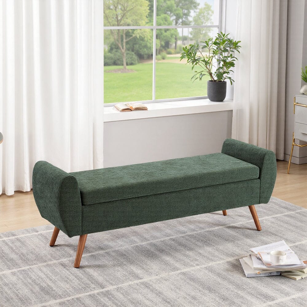 Upholstered Storage Bench with Lift-Up Seat and Wooden Legs Living and Home 