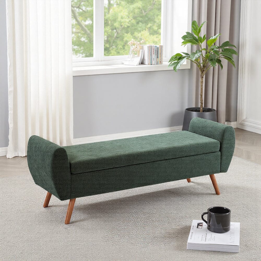 Upholstered Storage Bench with Lift-Up Seat and Wooden Legs Living and Home 
