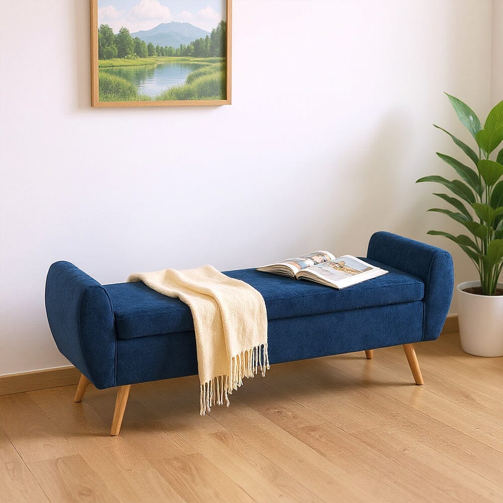 Upholstered Storage Bench with Lift-Up Seat and Wooden Legs Living and Home 