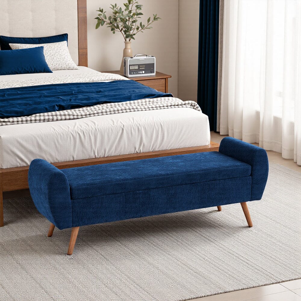 Upholstered Storage Bench with Lift-Up Seat and Wooden Legs Living and Home 