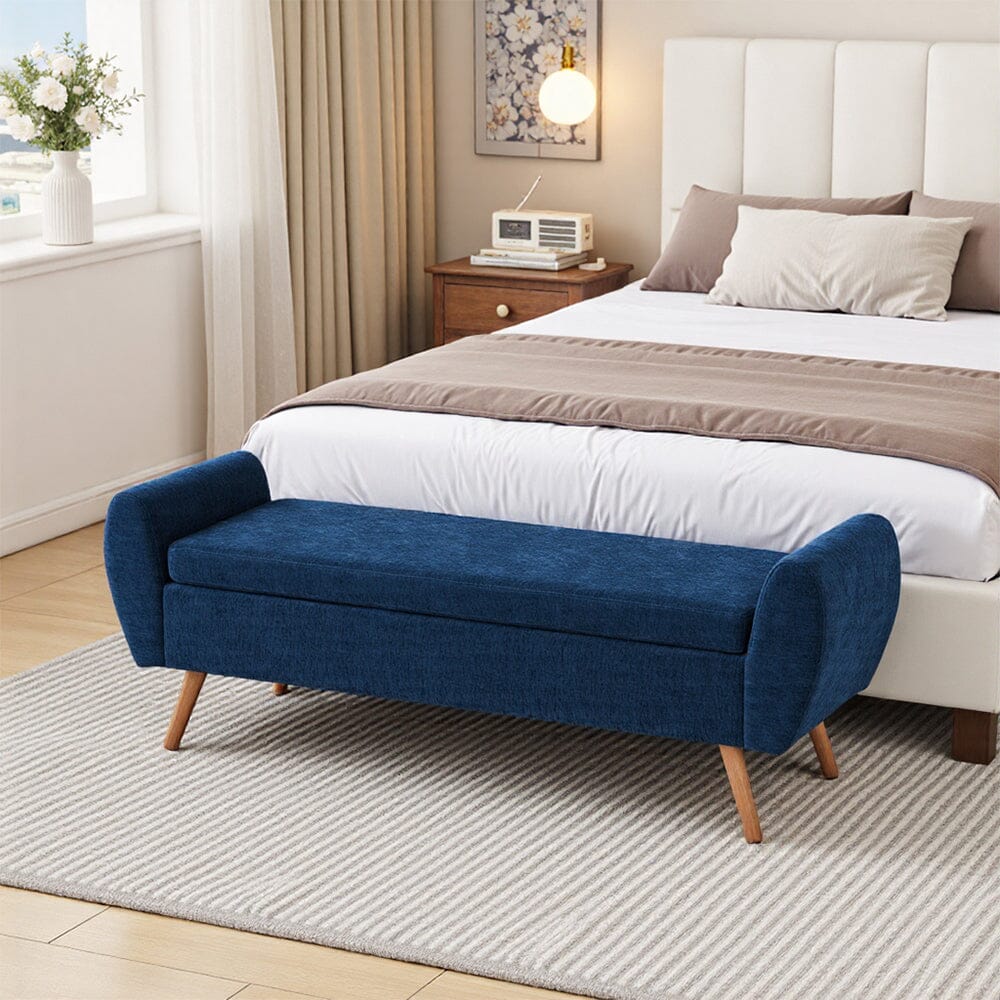 Upholstered Storage Bench with Lift-Up Seat and Wooden Legs Living and Home 