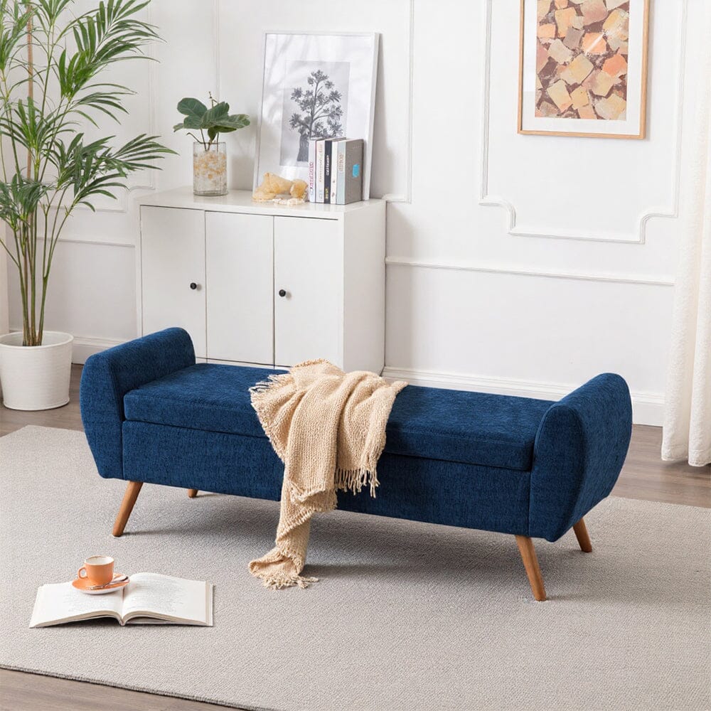 Upholstered Storage Bench with Lift-Up Seat and Wooden Legs Living and Home 