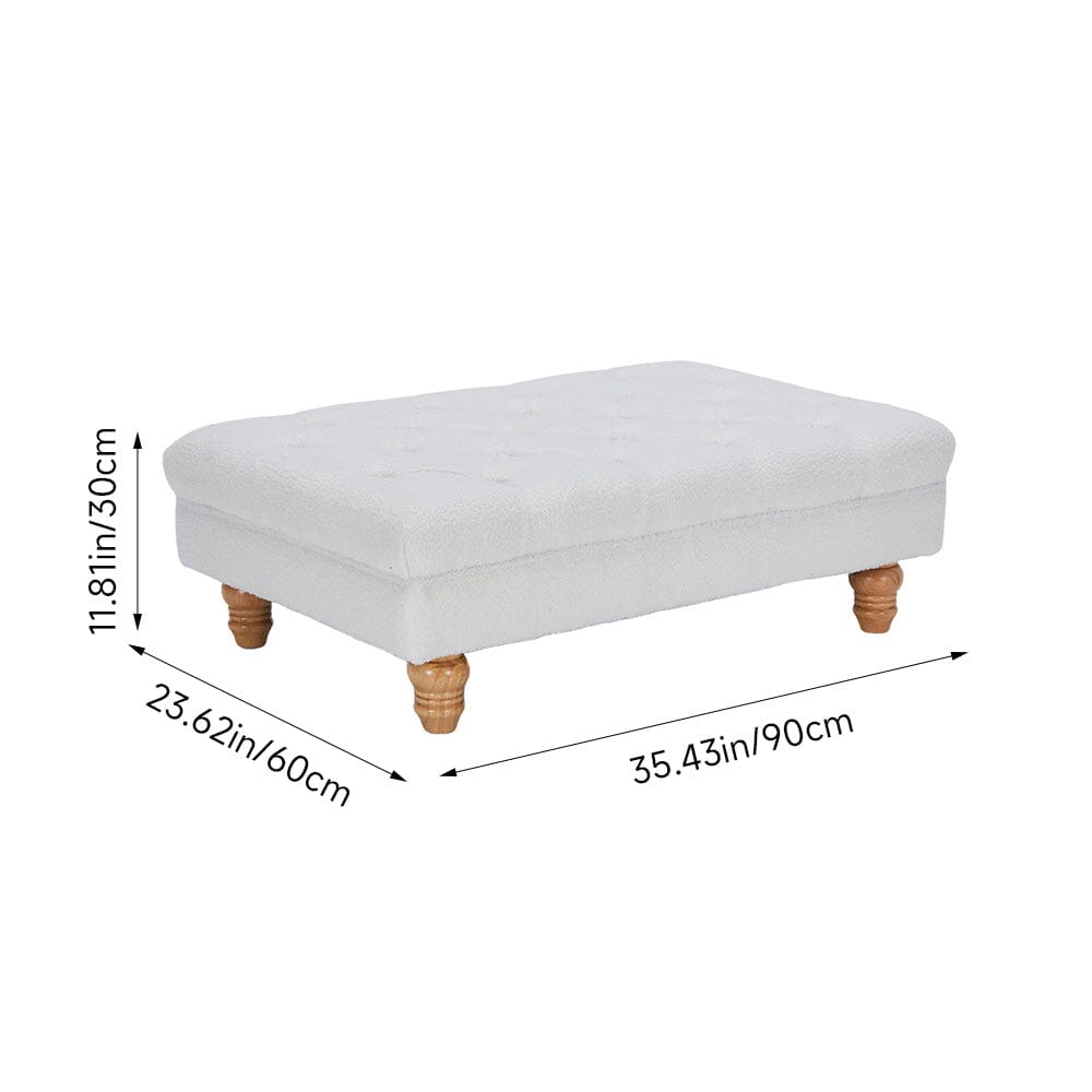 Tufted Upholstered Bench Teddy Fabric White with Turned Wooden Legs Living and Home 