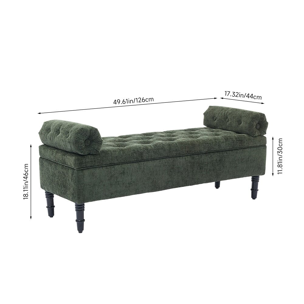 Chenille Upholstered Storage Bench with Lift-Up Seat and Double Cushions Living and Home 
