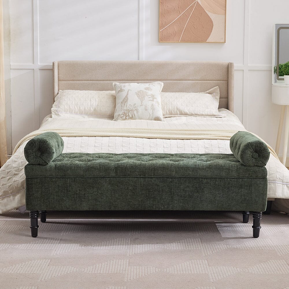 Chenille Upholstered Storage Bench with Lift-Up Seat and Double Cushions Living and Home 