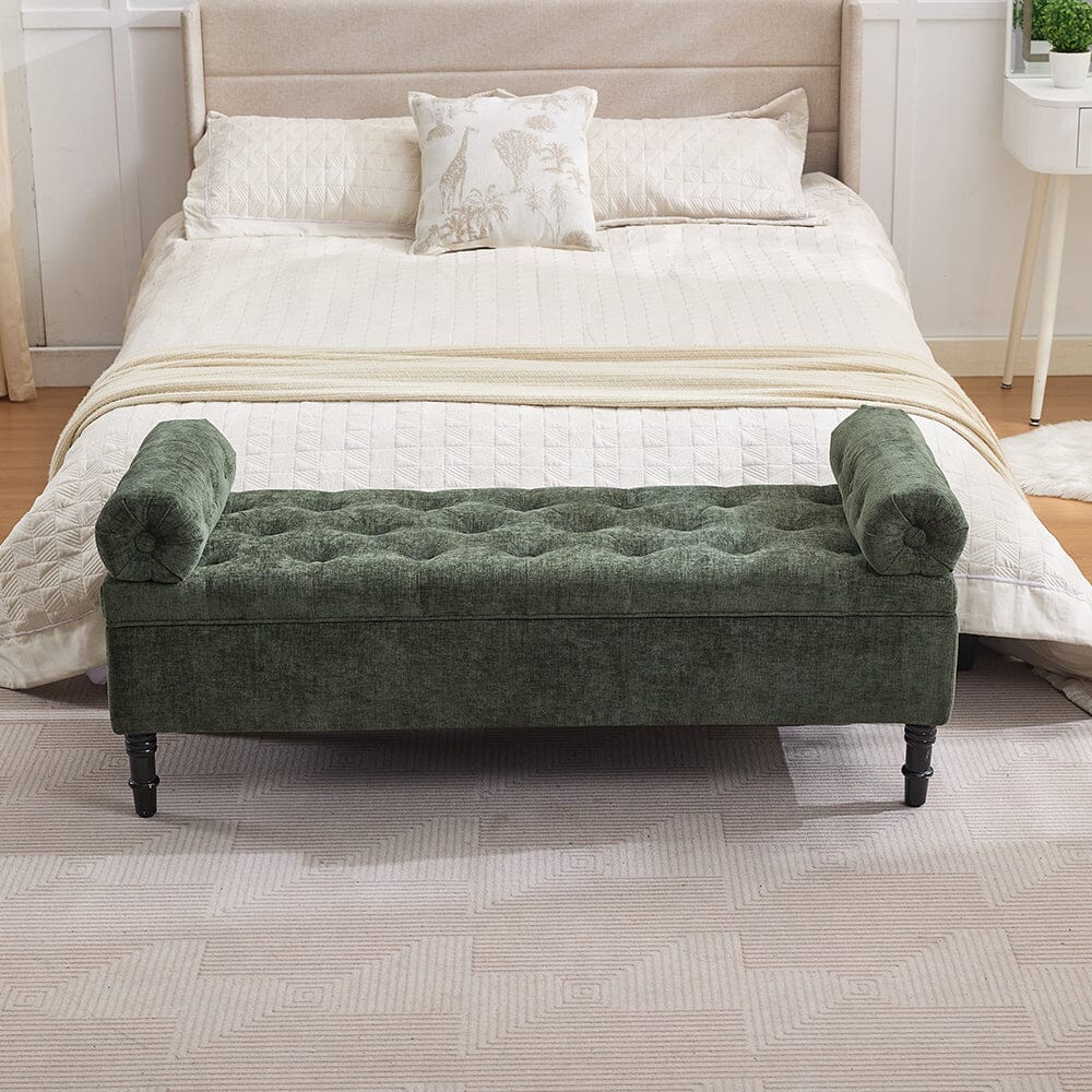 Chenille Upholstered Storage Bench with Lift-Up Seat and Double Cushions Living and Home 