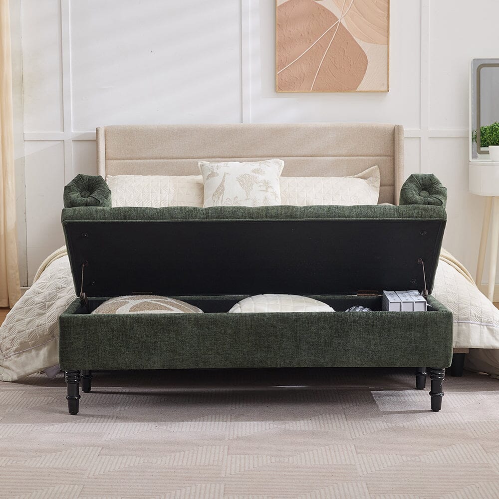 Chenille Upholstered Storage Bench with Lift-Up Seat and Double Cushions Living and Home 