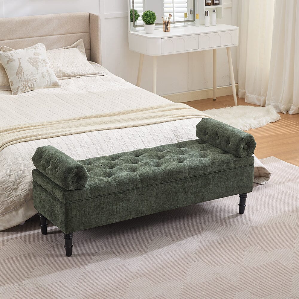 Chenille Upholstered Storage Bench with Lift-Up Seat and Double Cushions Living and Home 